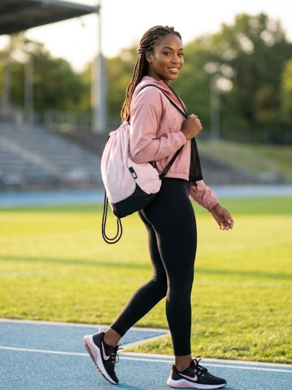 Nike Light Pink and Black Drawstring Backpack